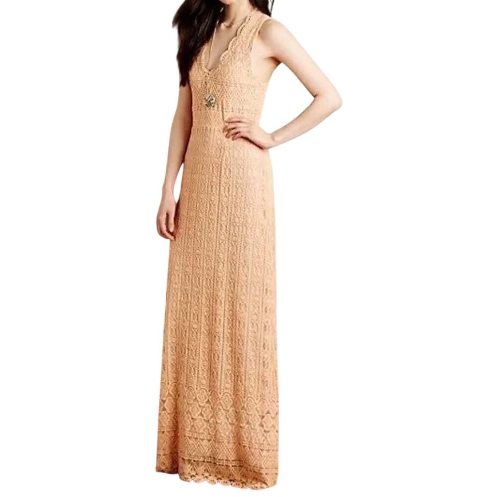 Anthropologie KOROVILAS Calantha Crochet Maxi Dress Boho Cottage Women’s Size M